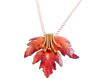 Hammered Copper Fall Leaf Necklace, Copper Necklace, Fall Jewelry
