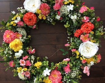 Zinnia Front Door Wreath 18" base