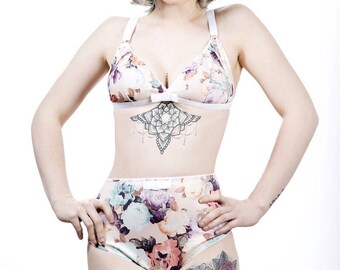 LOTTIE high waisted knickers - cute panties in your choice of printed fabrics, cut out design, handmade lingerie - ethical clothing to order