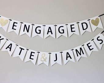 engagement party decorations - bridal shower banner - personalized engagement decorations - engagement banner - Engaged - name banner set