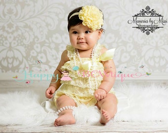 baby headband, Large Light Yellow Chiffon Lace flower puff headband, baby girls Headband, newborn headband, Girls headbands, baby girls