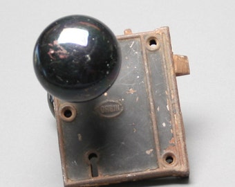 Antique Corbin Lock Set with Pair of Black Porcelain Door Knobs - No Key