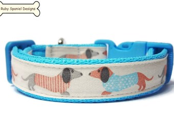 Dachshund, Dog Collar, Adjustable, 20mm, Cushioned Webbing, Sausage Dog, Weiner Dog, Various Colours