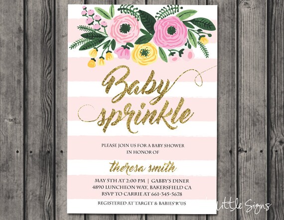 Baby Sprinkle Watercolor Baby Girl Shower Invitation Digital