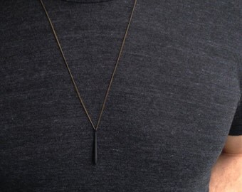BLACK DRIP Pendant Necklace / Custom Chain, Long Necklace / Matte Black Bar Necklace / Unisex Mens Necklace / Bohemian Fringe