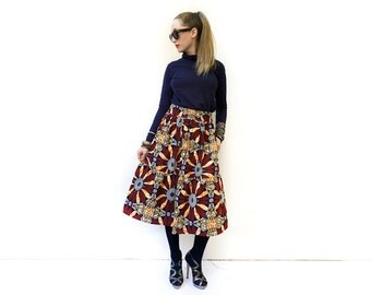 Tiered Skirt, African Fashion, African Print Clothing, Brown Skirt, Statement Skirt, Ankara Midi Skirt, African Clothing / XS S M M+ L