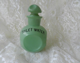 Art Deco Jar, Art Deco Toilet Water Jar, Green Toilet Water Jar, Vanity Jar, Vanity Accessories, Vintage Jars, Vintage Refillable Jar