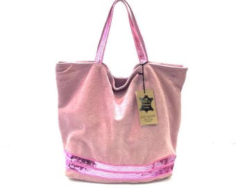 pink suede tote bag