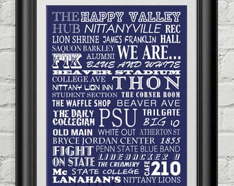 Penn State University Nittany Lions Subway Scroll Art Print Wall Decor Saquon Barkley Typography Inspirational Poster Motivational