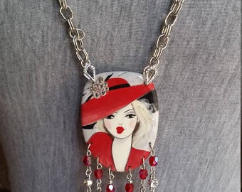 Red Necklace - Handpainted Necklace - Ceramic Jewelry - Long Necklace - Unique Jewelry - Red Jewelry - Statement Jewelry - Gift For Women