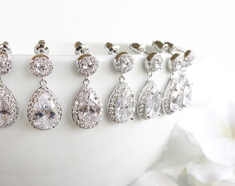 Chrissy - Personalized Wedding Earrings, Bridal Earrings, Crystal Teardrop Earrings, Bridesmaid Gift, Bridesmaid Earrings, Bridal Party Gift