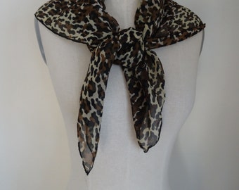 Vintage 60's Scarf Rayon Leopard Print Large Hand Rolled Chic Hipster Scarf