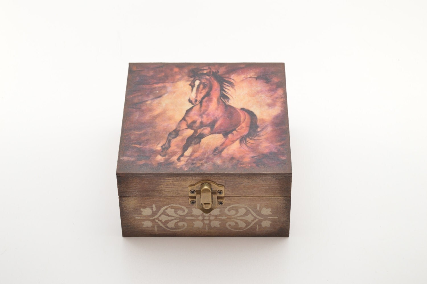 Brown horse jewelry box wooden jewelry box decoupage by PastimeArt