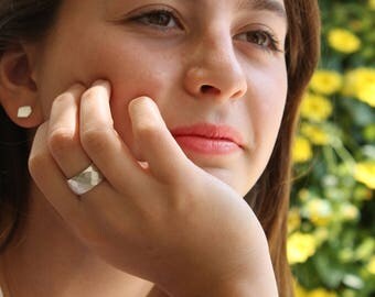 Faceted Ring, cool wedding band , wide geometric band, viking wedding ring, wide geometric silver, unique everyday ring, unique silver ring