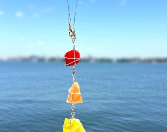 Zen Suncatcher - windchime - bell - zen - tranquility - sun catcher - wind chime - colored glass - wirewrap - silver bell