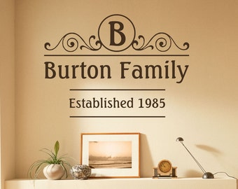 Family name with Monogram and Established Date - family wall decal/ last name sign/ personalized wall decal/ family est. / family name decal