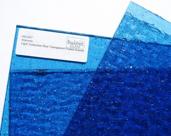 Kokomo Light Turquoise Blue 8x8 Stained Glass Sheet Transparent Rolled Granite Textured Cathedral Glass Mosaic Glass and Jewelry Making