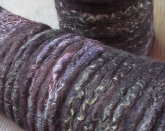 Brown,Felt Wrist Warmers,Pure Merino Wool,With Silk Fibres.