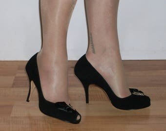 Pinup late 1950s peep toe stilettos w/diamonte toe trims US 6 1/2- 7 UK 4 1/2 -5 unworn w/original box