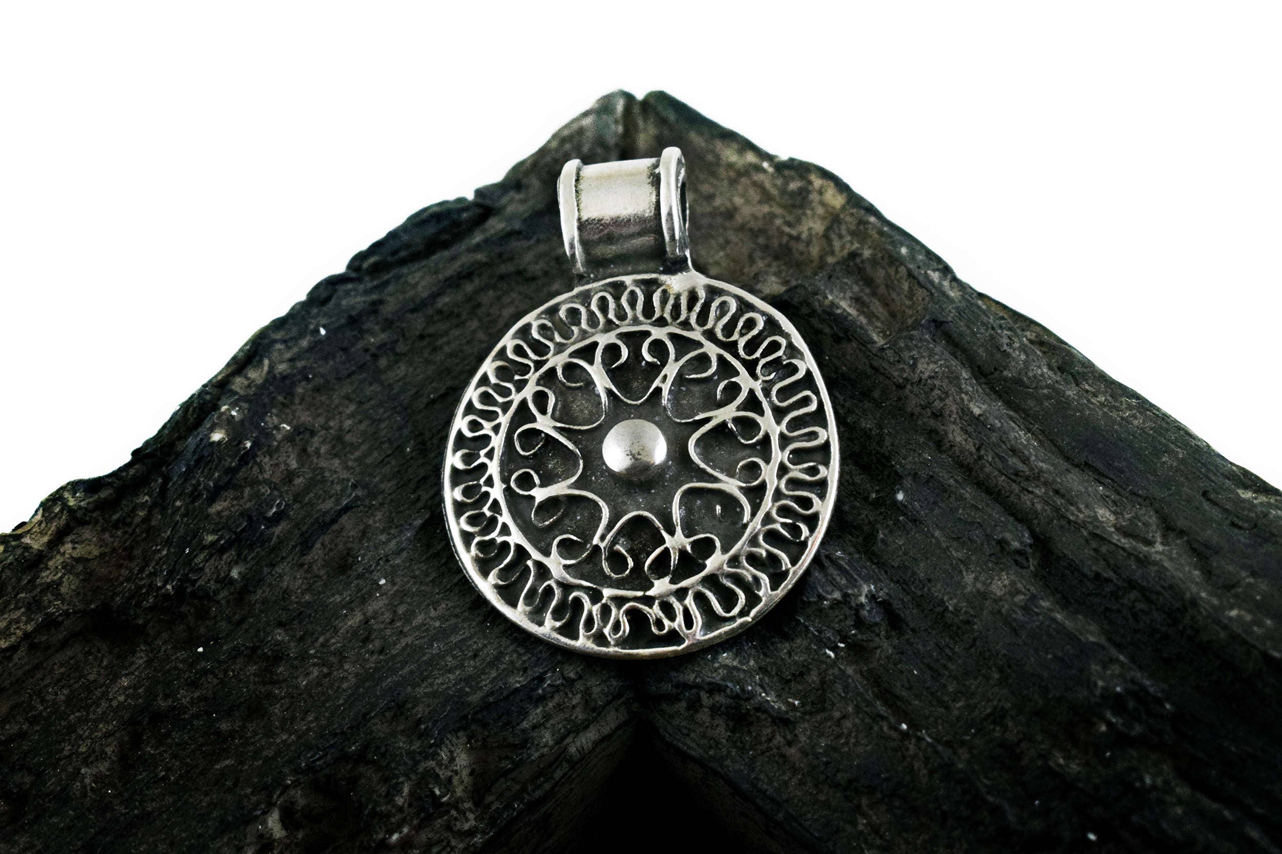 Ethnic Metal Pendant Silver Tone Tribal Pendant 38x30mm for