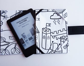 Doodle fabric eBook case, Kindle denim cover, Kindle fabric case, eBook cover, eBook case, eBook protector, Soft cover for Kindle Voyage