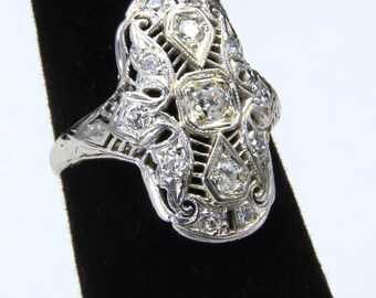 Vintage Stunning Art Nouveau Platinum & 18k White Gold Diamond Ring Sz 5.5