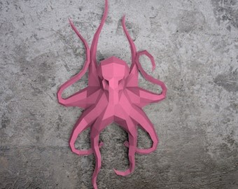 Octopus, Octopus paper, Octopus lowpoly, Paper Trophy Octopus, wall decoration, Instant Pdf download, Paper Mask, DIY template