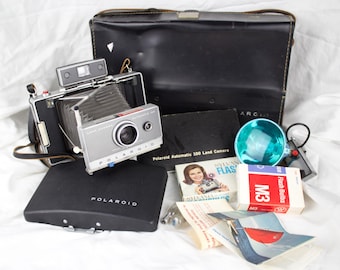 60's Polaroid Automatic Land Camera Model 100 With Flash & Accessories