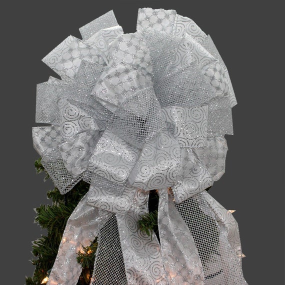 silver sparkle mesh swirl christmas tree topper bow silver sparkle mesh swirl christmas tree topper bow