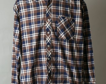 30% OFF PLAID long Sleeve Checked Flannel Shirt / Mens chest pocket shirt / Buttoned up shirt / Board Grunge Gentleman Bearded man Woodcutte