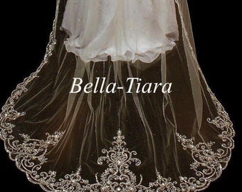 FREE BLUSHER, beaded wedding veil, cathedral beaded veil, cathedral bridal veil, crystal cathedral veil, beaded cathedral veil