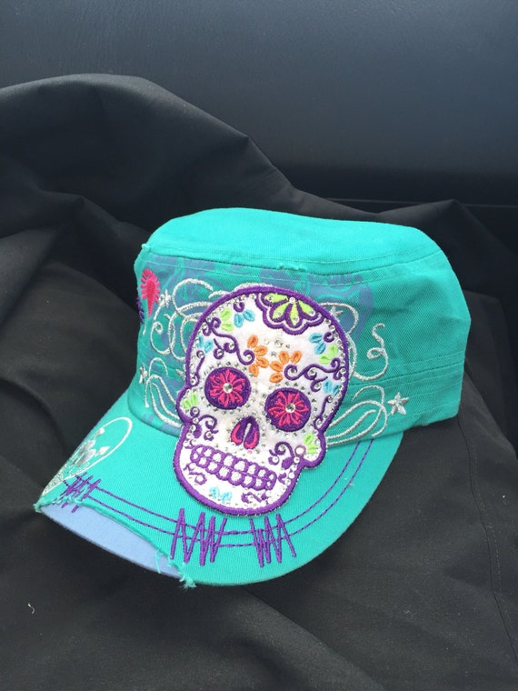 Cadet Hat, Sugar Skull, Rhinestone Skull, Women's Hats, Womens Hat