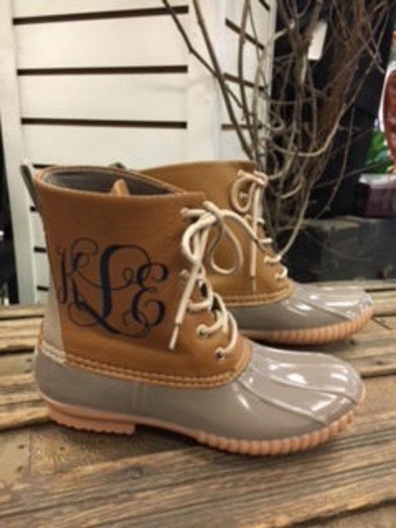 Gray Monogrammed Duck Boots