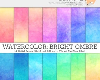 GET 3 FOR 2. Watercolor Digital Paper. Bright Ombre Watercolor Texture. Pink Watercolor, Blue Background Texture, DIY Craft for Invitations.