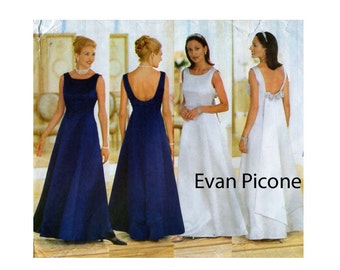 EVAN PICONE, Gown Sewing Pattern, Butterick 5875, Evening Gown, Princess Seam, Open Back, Train / Drape, Fit Flare Dress, Size 6-8-10, UNCUT