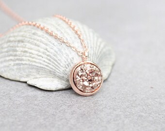 Rose Gold Druzy Necklace, Rose Gold Necklace, Faux Druzy Necklace, Rose Gold Bridesmaid Necklace, Rose Gold Pendant Necklace, Gift for Her