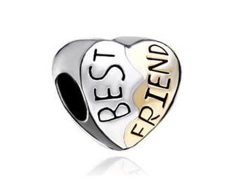 Best Friend Bead, BFF Charm, Large Hole Bead, European Bead, Charm Bead, Add a Bead, Charm Bracelet, European Charm, Big Hole Bead, Gold