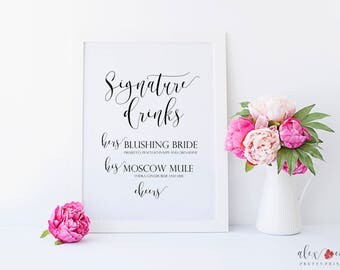 Signature Drink Sign Printable. Signature Cocktail Sign. Wedding Drink Sign. Wedding Drink Menu. Cocktail Sign. Wedding Bar Sign.
