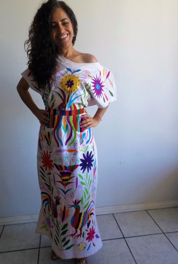 Long Bohemian chic otomi dress  Tunic Otomi Mexican  wedding 