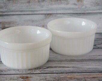 Anchor Hocking / Fire King White Ramekins - Set of 2