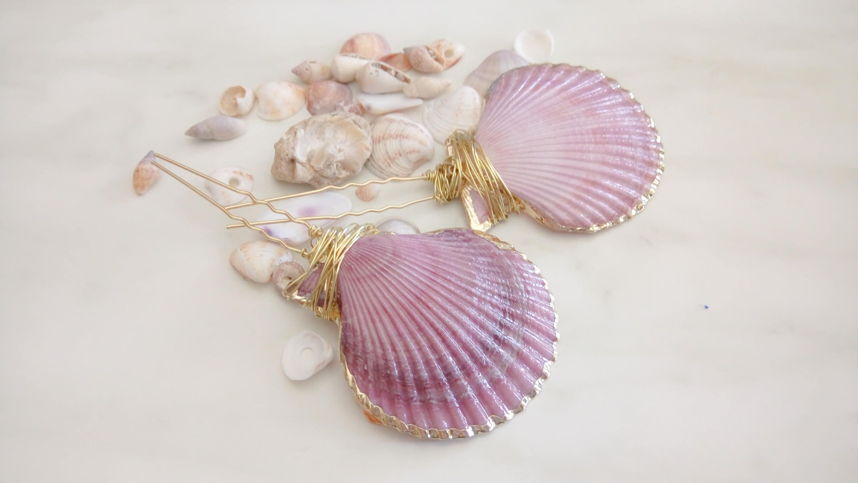 Seashell Hair Pins Sea Shell Clip Purple and Pink Bobby Pin