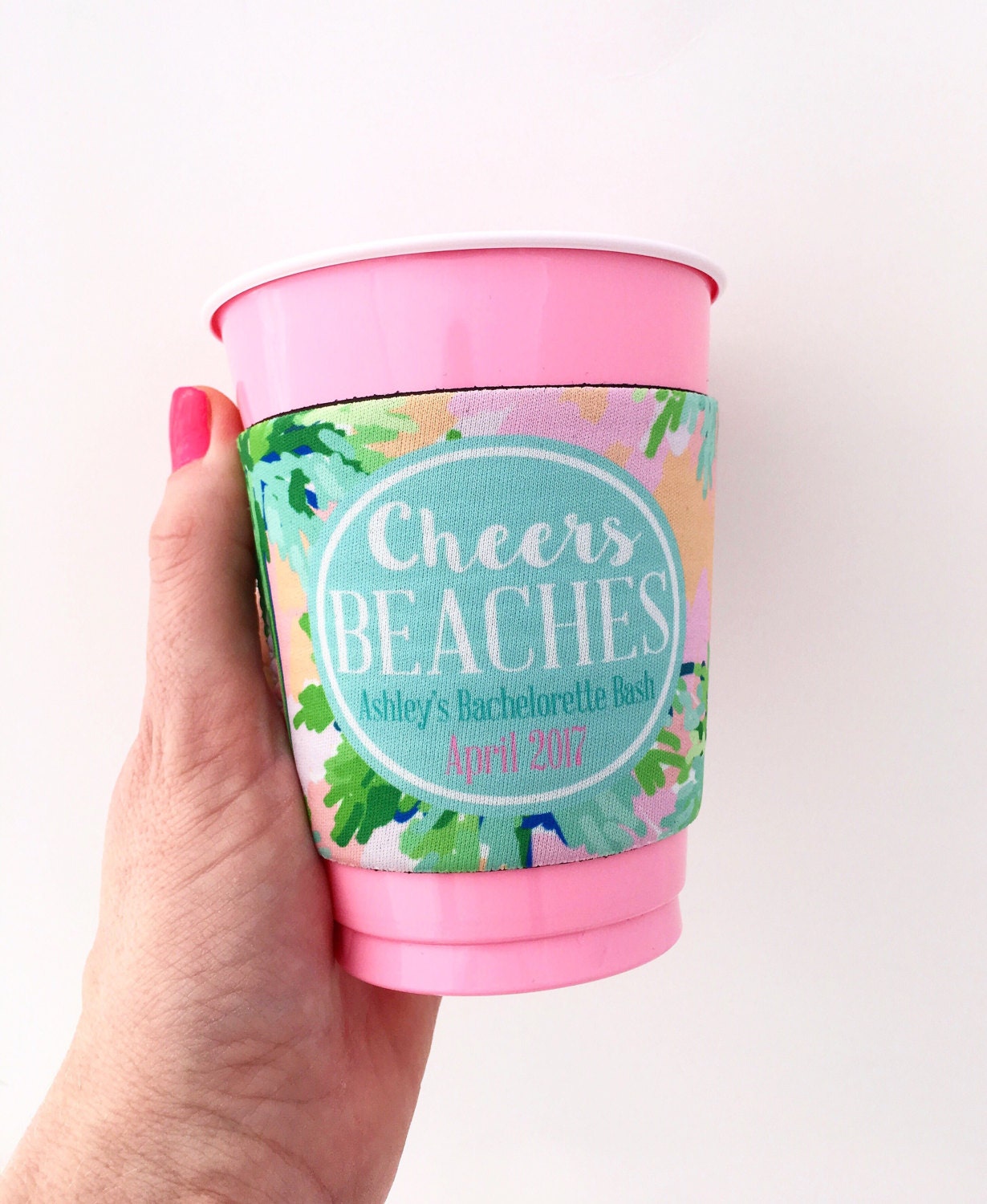 Cheers Beaches/Florida Preppy Palms Bachelorette Party Party Cup Huggers/Beverage Insulator