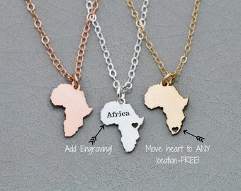 SALE • Africa Gift Gold Africa Jewelry • African Country Necklace • Silver Africa Charm • Rose Gold Africa Pendant Mission Trip Missionary