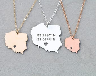 SALE • Poland Necklace • Poland Jewelry • Europe Charm • Delicate Silver Necklace • Silhouette Charm Pendant • Hometown • Gift