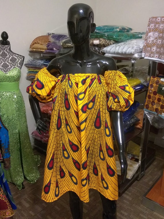 African print off shoulder dress/off shoulder dress/loose