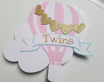 Hot air balloon cake topper, Hot air balloon baby shower, Hot air balloon decorations, hot air balloon party, twins baby shower