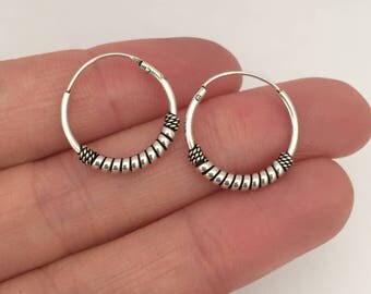 Sterling Silver Boho Hoop Earrings | Sterling Silver | 15 mm Hoops | Boho jewelry | Silver Earrings | Hoop earrings | Boho Hoops |