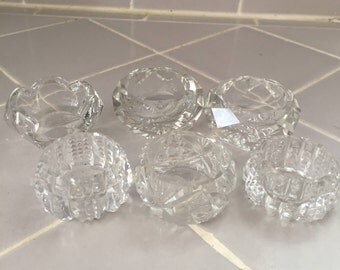 Antique Open Salt Cellar Collection Set of Six Bohemian Cut Crystal Glass