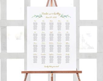 Greenery wedding seating chart table plan templates | 18x24 and A2 | Portrait and Landscape shaped templates included. Edit in Word or Pages