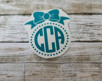 Bow Circle Monogram / Monogram sticker / yet cooler monogram decal / laptop decal / car decal /circle monogram